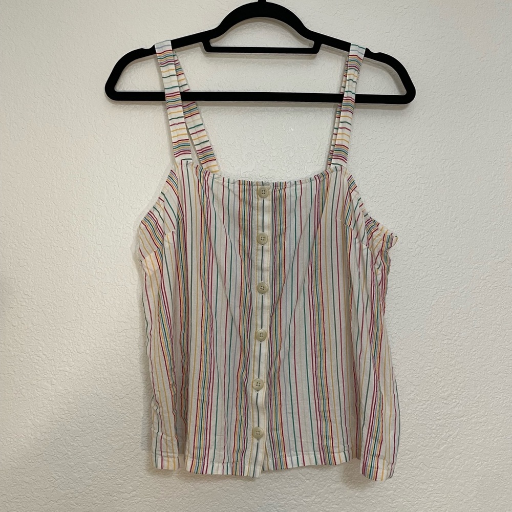 Madewell Rainbow Striped Button-Front Tank Top Retro 70’s vibes